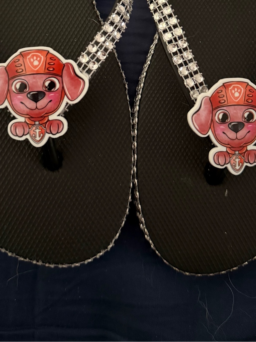 Paw Patrol Dog Cartoon Black Flip-Flop Leash Charm Sandals